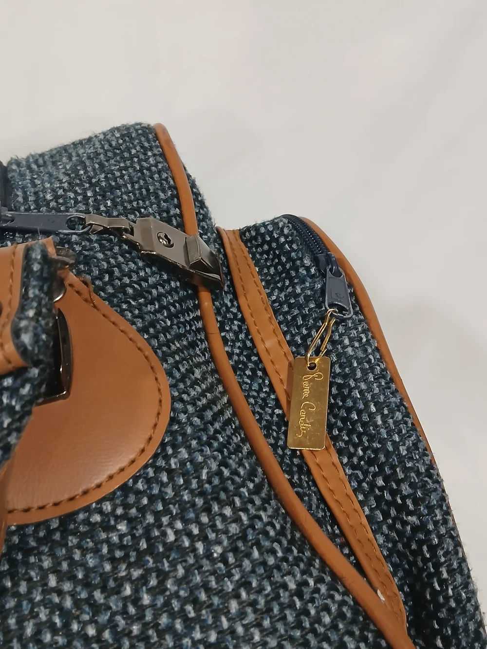 Vntg 1980s Pierre Cardin Tweed Flight Bag Crossbody Carry On Luggage Blue Brown